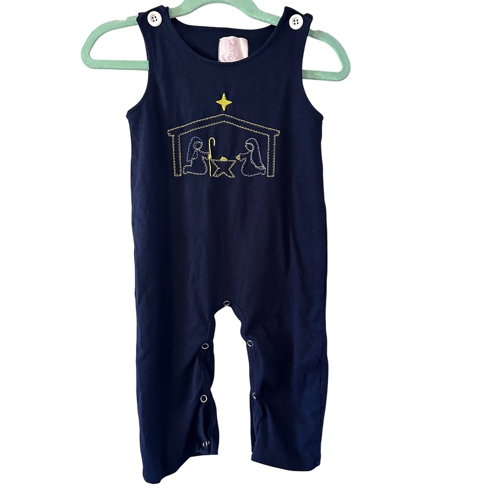 Little Cotton Tail Clothing Boy Navy Nativity Scene Romper 9M Christmas Holiday